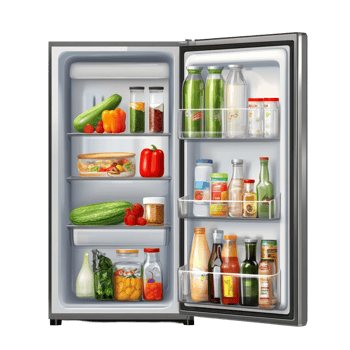 A wellorganized fridge filled with fresh vegetables, condiments, and beverages in a clear background, Illustration of a dragon on transparent background png