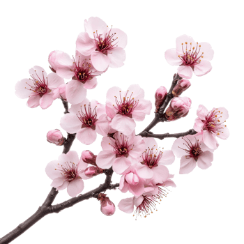 Fresh cherry blossom sakura branch isolated on a transparent background celebrating springs beauty and fleeting moments, of fresh cherry blossom sakura isolated on transparent background png