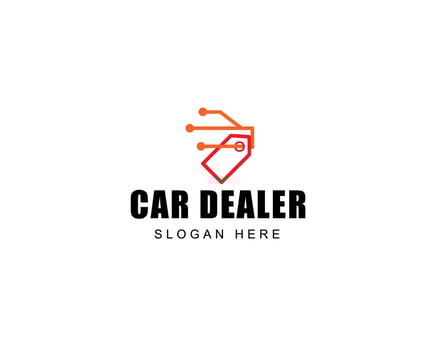 Automobile buying service logo design. Car dealership design. Automotive silhouette with price tag logotype vector