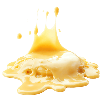 Melted cheese flowing over a smooth surface in a bright setting, melted cheese on transparent background png