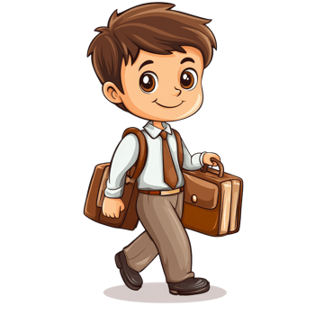 A cheerful little businessman carrying a briefcase walks confidently on a bright day in a fun, animated style, little business man illustrationisolated on transparent background png