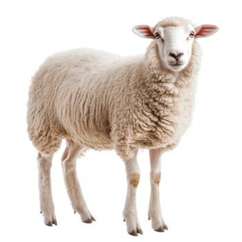 A fluffy sheep stands calmly against a plain transparent background, showcasing its soft wool and gentle expression, Sheep on isolated transparent background png