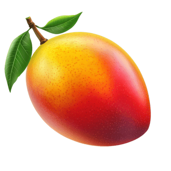 Fresh mango with vibrant colors and green leaves isolated on a transparent background for culinary use or decoration, mango isolated on transparent background png