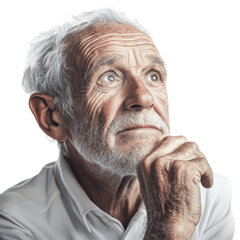 An elderly man with gray hair gazes thoughtfully into the distance, highlighting his wisdom and life experience, Old man on transparent background png