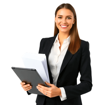 A smiling business woman holding a folder png