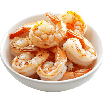 Tender cooked shrimp served in a bowl on a clean transparent background for culinary showcases, Cooked shrimp isolated on transparent background png
