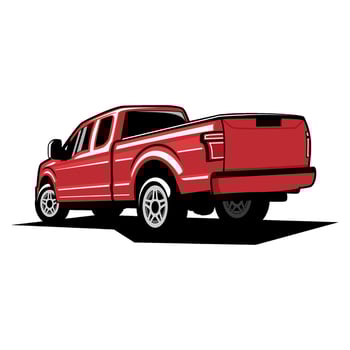 red pickup truck illustration from back side design art vector