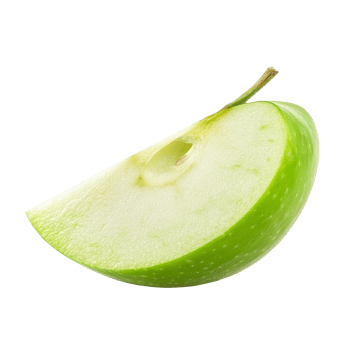 Fresh green apple slice isolated on a transparent background showcasing its vibrant color and texture, green apple slice isolated on transparent background png