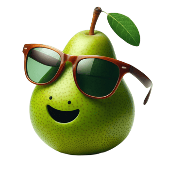 Smiling Pear with Sunglasses and Leaf Hat png