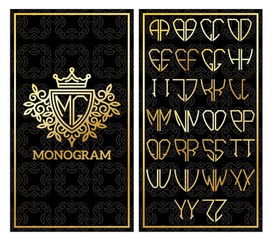 Retro card with monogram and a set of letters for design vector