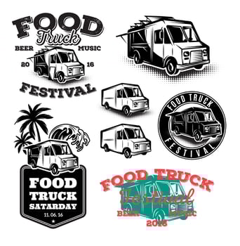 set of templates, design elements, vintage style emblems for food truck vector