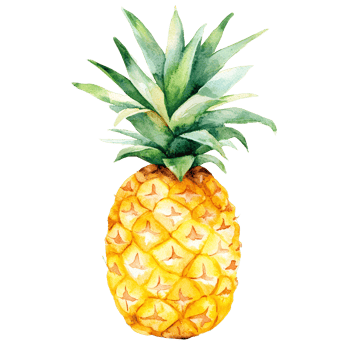 Cute watercolor cartoon pineapple against a clean transparent background celebrating tropical vibes and fruity charm, cute cartoon pineapple on a transparent background png