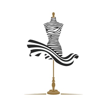 A stylized illustration of a mannequin showcasing a dress with a flowing, striped design vector