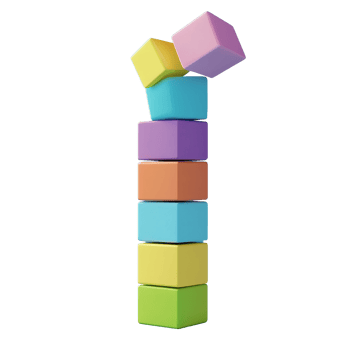 Colorful stacking cubes create a playful tower against a blue background showcasing creativity and fun activities, Stacking colorful cubes Stock Illustration png