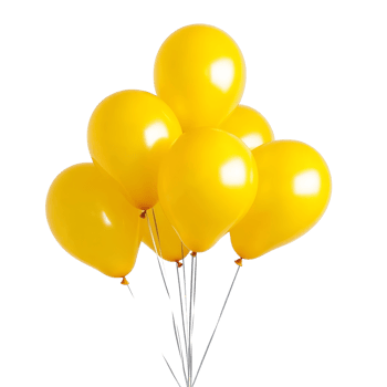 Bright yellow balloons grouped together against a clean transparent background for festive decoration or celebration, yellow balloons isolated on transparent background png