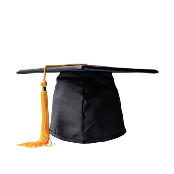 Graduation cap with gold tassel displayed against a clean transparent background symbolizing academic achievement and success, graduation cap on transparent background png