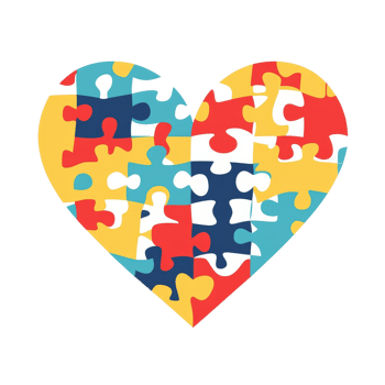 Colorful puzzle heart symbolizing autism awareness and support for those with autism spectrum disorder, multi colored puzzle piece heart shape autism symbol flat transparent background png
