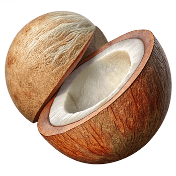 Fresh coconut cut in half dynamically placed on transparent background png