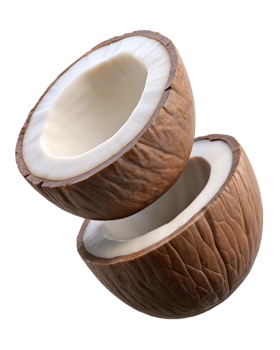 Mid-air split coconut composition on transparent background png