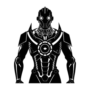Bold cyberpunk human featuring mechanical enhancements in vibrant isolated silhouette design vector