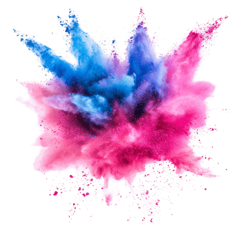 Vibrant pink and blue powder explosion creating a colorful cloud against a transparent background, Vibrant Pink and Blue Powder Explosion on transparent background png