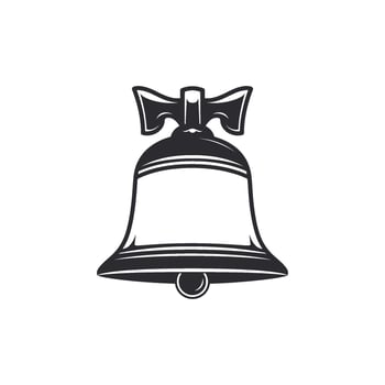 Monochrome illustration of a classic bell with a bow, rendered in a bold, graphic style vector