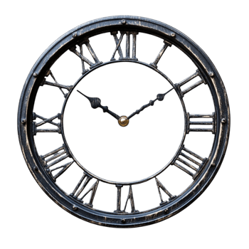 Round Vintage Clock with Roman Numerals on Transparent Background png