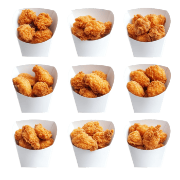 A delightful arrangement of crispy fried chicken pieces in transparent paper containers ready for sharing and enjoying, fried chicken in transparent paper box bucket isolated on transparent background png