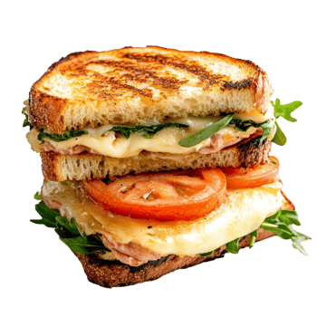Delicious classic and vegetarian Croque Monsieur sandwiches served on a vibrant transparent background for lunchtime enjoyment, Classic and Vegetarian CroqueMonsieur Sandwiches on transparent png