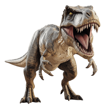A realistic Tyrannosaurus Rex dinosaur roaring against a transparent background showcasing its detailed features and posture, Tyrannosaurus Rex Dinosaur on transparent background png