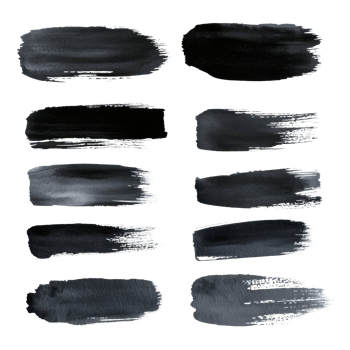 Handpainted black watercolor brush strokes showcasing artistic expression in transparent tones, black hand painted brush strokes isolated on transparent background png