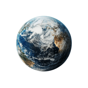 Earth globe viewed from space against a transparent background showcasing blue oceans and green landmasses, Earth Globe from Space On transparent background png