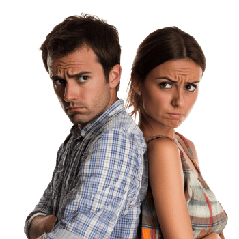 A couple stands isolated in transparent, facing away from each other, reflecting emotional distress and unhappiness, unhappy couple isolated on transparent png