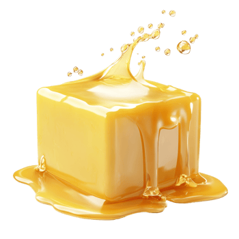 Melting cube of butter on a transparent background creates an inviting culinary atmosphere, Cube butter melting isolated png
