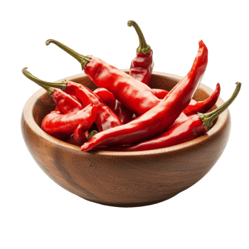 Fresh Szechuan peppercorns in a wooden bowl with vibrant red color on a transparent background, fresh Szetchwan pepper in wood bowl on transparent background png