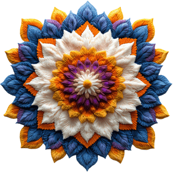 Intricately designed rangoli pattern showcasing vibrant colors and symmetrical shapes, often created for festive occasions to welcome guests and add beauty to homes png