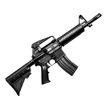Assault rifle resting on a clean transparent background showcasing its design and features in a static position, M4A1 Assault Rifle on transparent background png