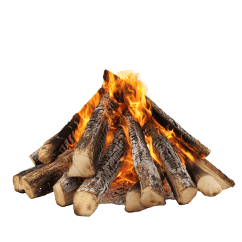 A vibrant bonfire burns brightly with wood logs on a clean transparent background, bonfireisolated transparent background png