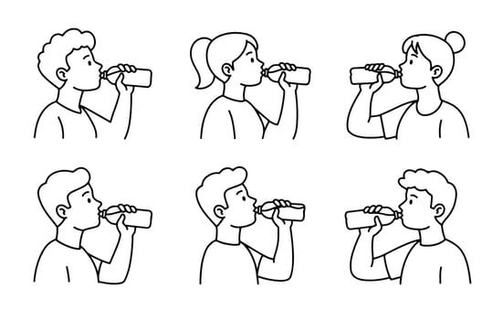 Icons symbolizing people drinking water, designed with high-quality line art. vector