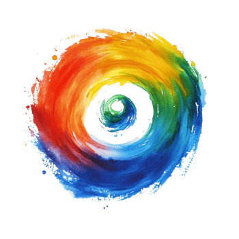 A vibrant rainbow swirl created with watercolor paints on transparent canvas showcasing color blending and artistry, Rainbow Colored Swirl Watercolor Paint Stain on transparent background png