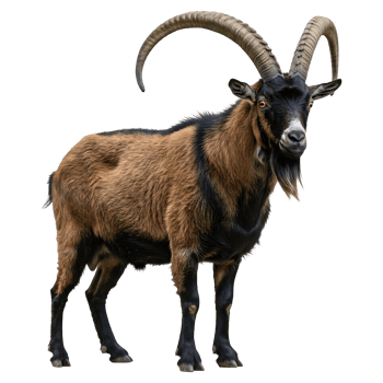 Magnificent Markhor Goat with Long Curving Horns png