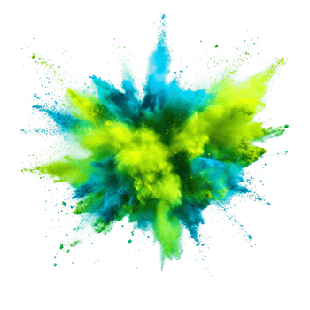 Vibrant neon green and blue color powder explosion in dynamic display during outdoor festival celebration, neon green and blue color powder pulver explosion isolated on transparent background png