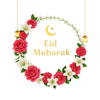 Eid Mubarak Floral Crescent Wreath Design png