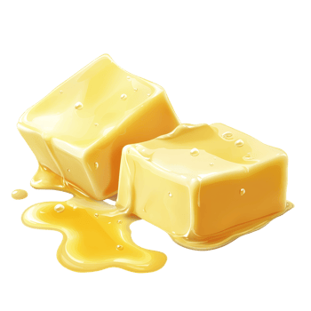 Two pieces of butter melting on a clean transparent background, highlighting texture and sheen on a warm surface, Two pieces of butter melting isolated on transparent background Stock Illustration png
