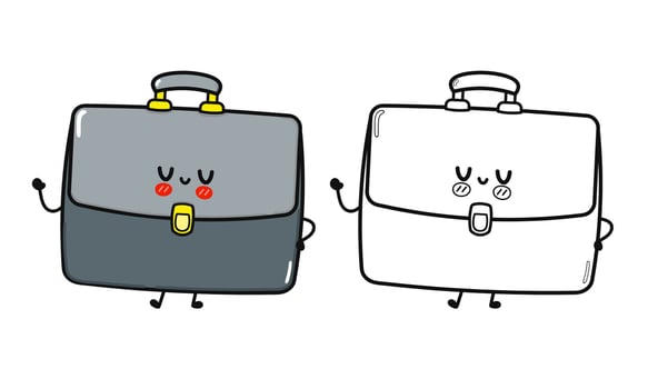 Smiling Briefcase Duo. Cute Office Bag Character with Coloring Outline vector