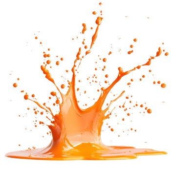 Bright orange paint splash creating dynamic shapes on a clean transparent background, Orange paint splash on transparent background png