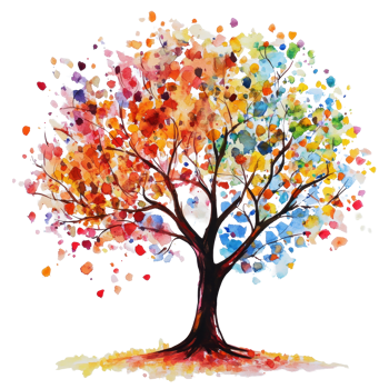 Vibrant watercolor tree with colorful leaves on a clean transparent background celebrating natures beauty, bird house watercolor on transparent background png