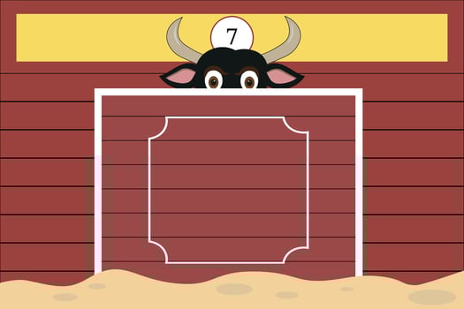 Funny design of a bull hiding behind the burladero vector