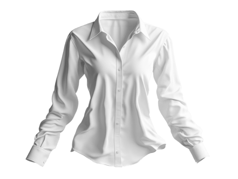white long sleeve shirt with classic collar and button down front, perfect for formal or casual wear. png
