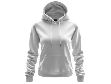 Blank white hoodie with front pocket and drawstring hood, perfect for casual wear png
